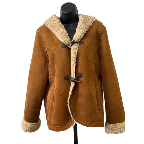Chelsea & Theodore Faux Fur Faux Leather Hood Jacket Coat Size L Winter‎ - Picture 1 of 10